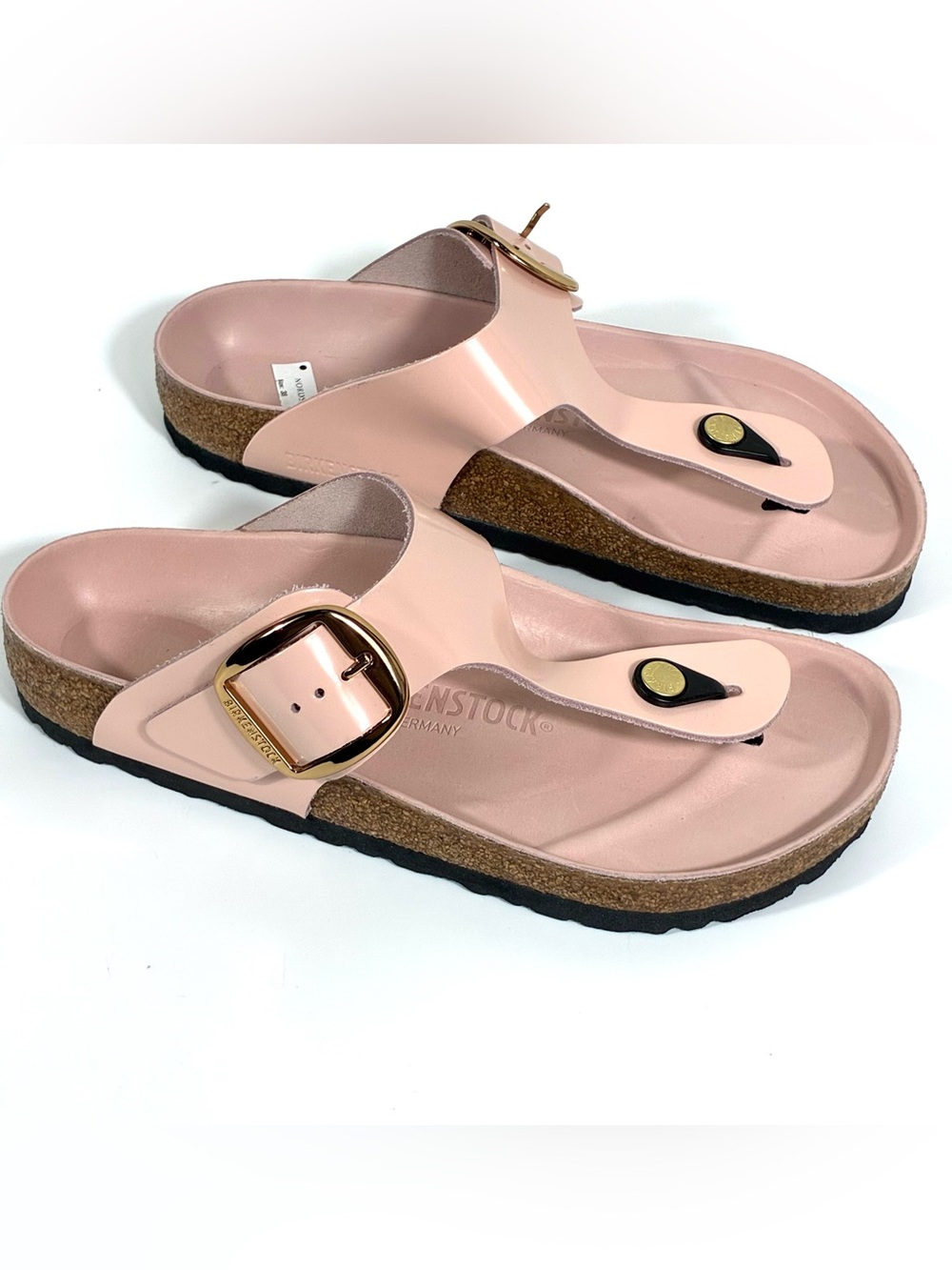Birkenstock Gizeh Big Buckle Sandals Light Rose Leather High Shine 38 EUB 7 New - Picture 11 of 17